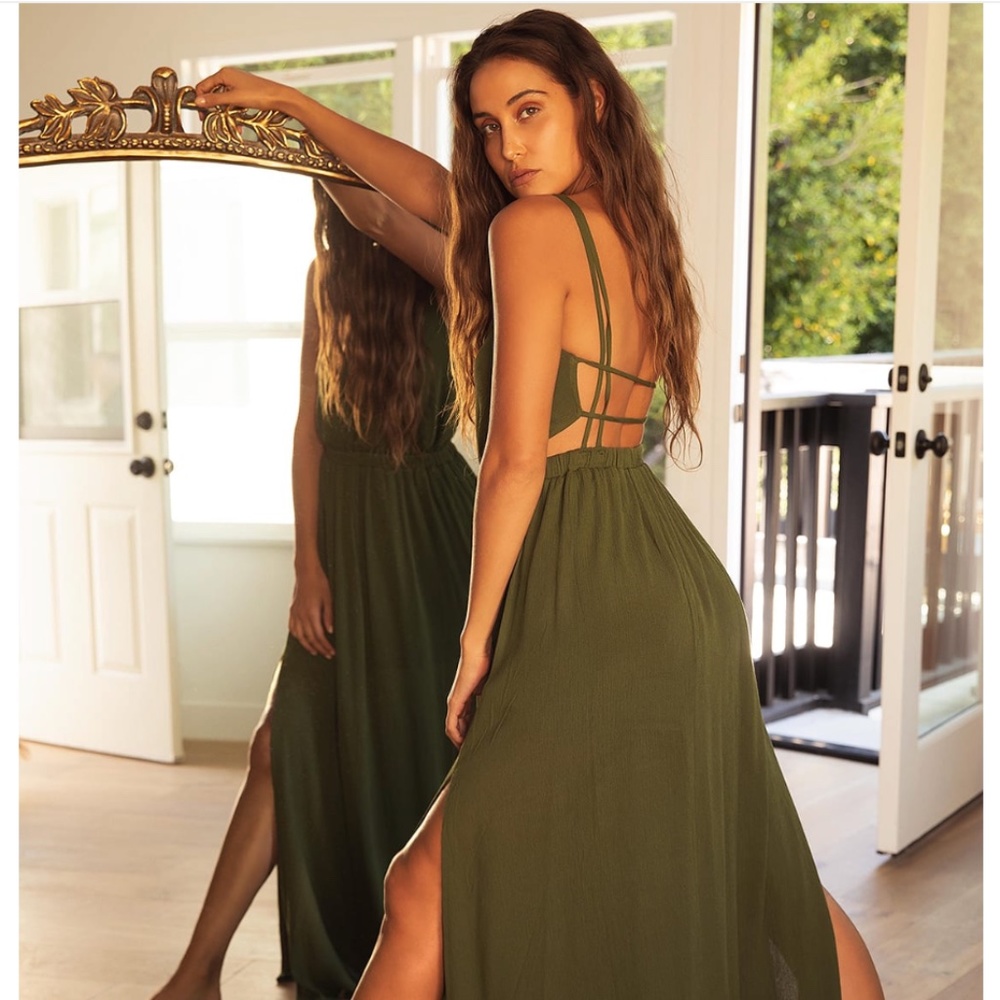 Lost in Paradise Olive Green Maxi Dress (Lulu's)
